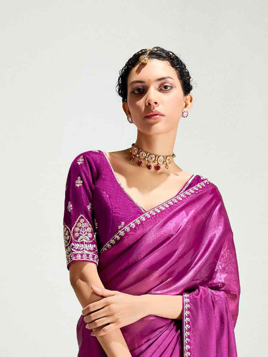 Multi Organza Tissue Embroidered Festival Wedding Fancy Heavy Border Saree