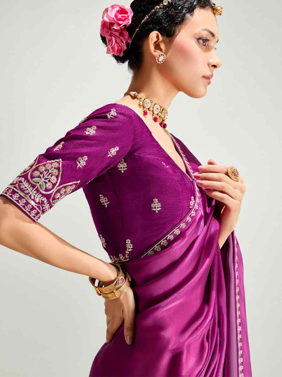 Multi Organza Tissue Embroidered Festival Wedding Fancy Heavy Border Saree