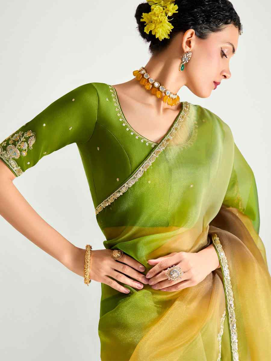 Multi Organza Tissue Embroidered Festival Wedding Fancy Heavy Border Saree