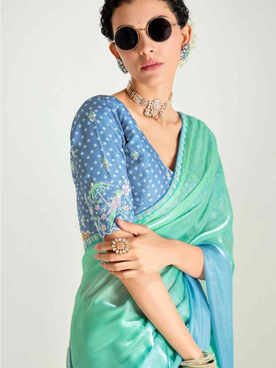 Multi Organza Tissue Embroidered Festival Wedding Fancy Heavy Border Saree