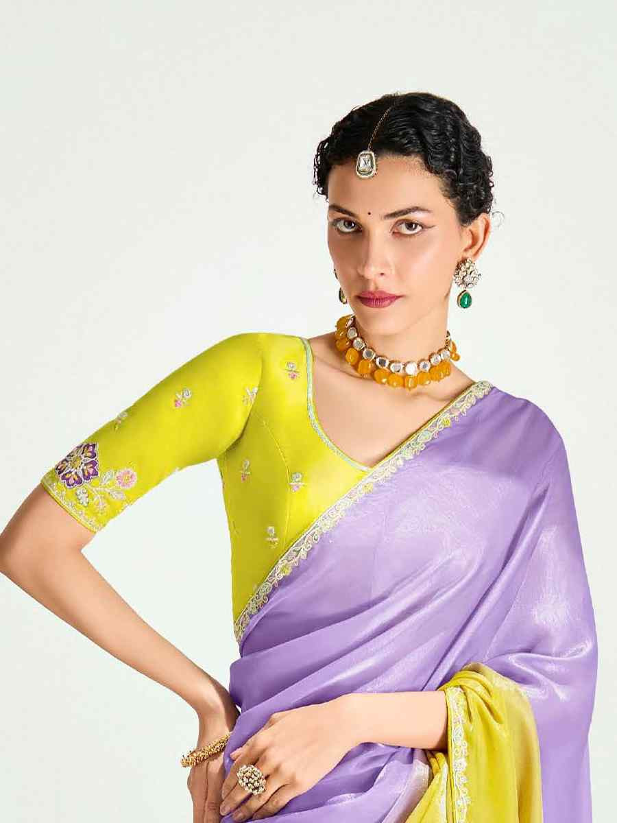 Multi Organza Tissue Embroidered Festival Wedding Fancy Heavy Border Saree