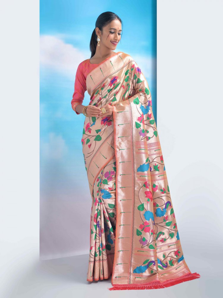 Multi Paithani Silk Handwoven Wedding Festival Heavy Border Saree