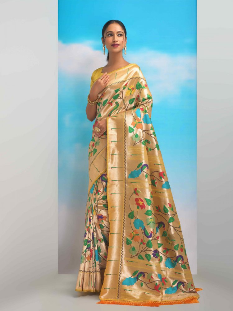 Multi Paithani Silk Handwoven Wedding Festival Heavy Border Saree