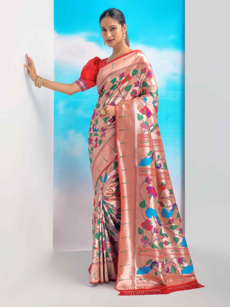 Multi Paithani Silk Handwoven Wedding Festival Heavy Border Saree