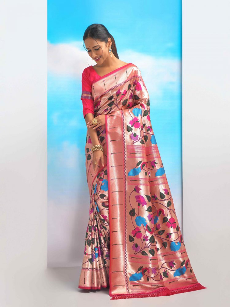 Multi Paithani Silk Handwoven Wedding Festival Heavy Border Saree