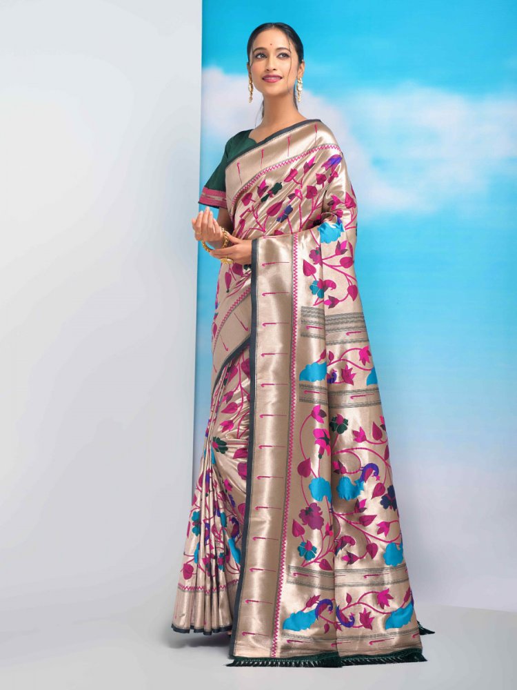 Multi Paithani Silk Handwoven Wedding Festival Heavy Border Saree