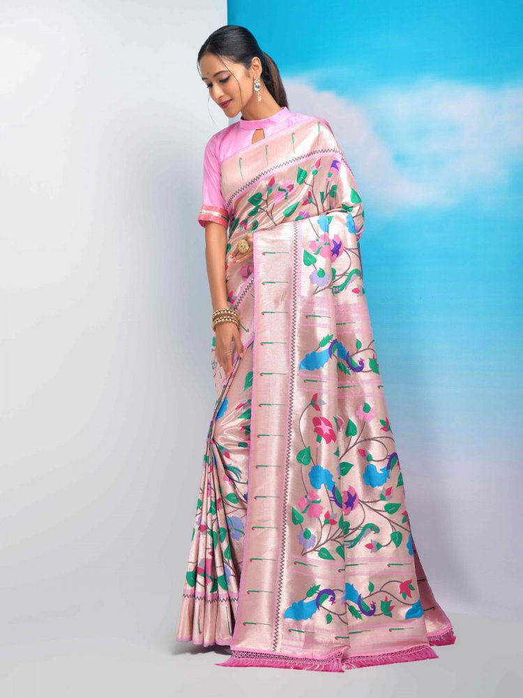 Multi Paithani Silk Handwoven Wedding Festival Heavy Border Saree