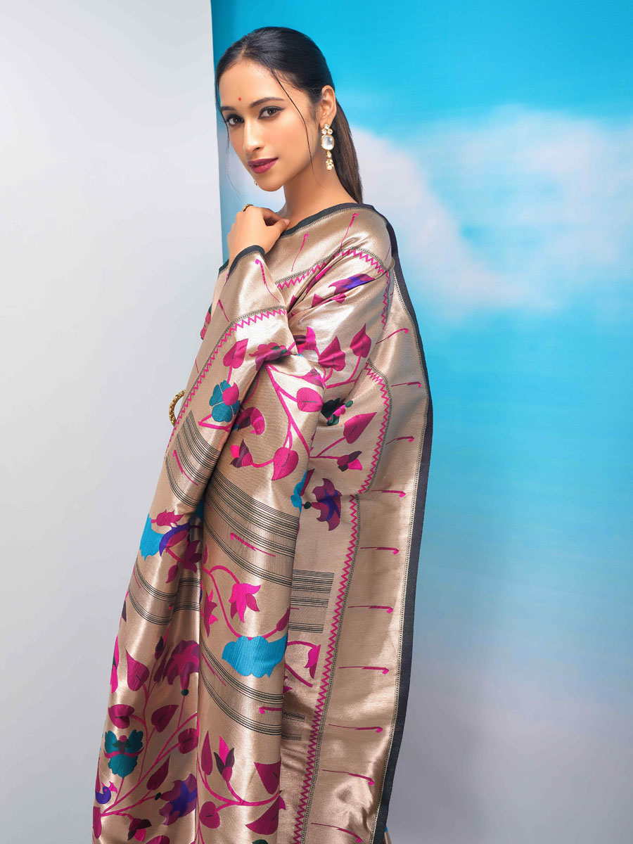 Multi Paithani Silk Handwoven Wedding Festival Heavy Border Saree