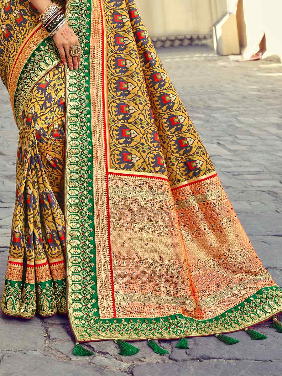 Multi Pathan Patola Pure Silk Embroidered Wedding Festival Heavy Border Saree