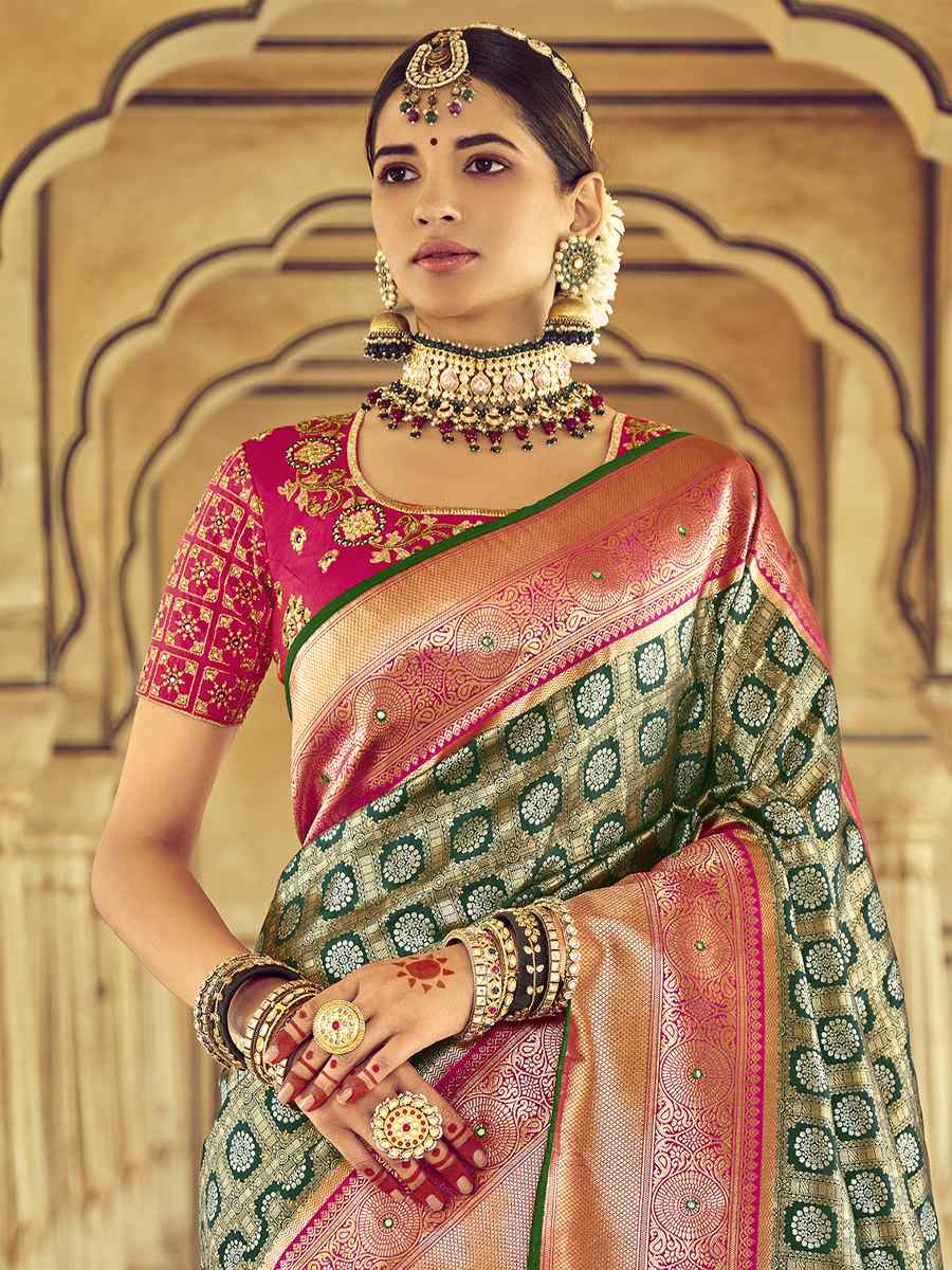 Multi Pathan Patola Pure Silk Embroidered Wedding Festival Heavy Border Saree