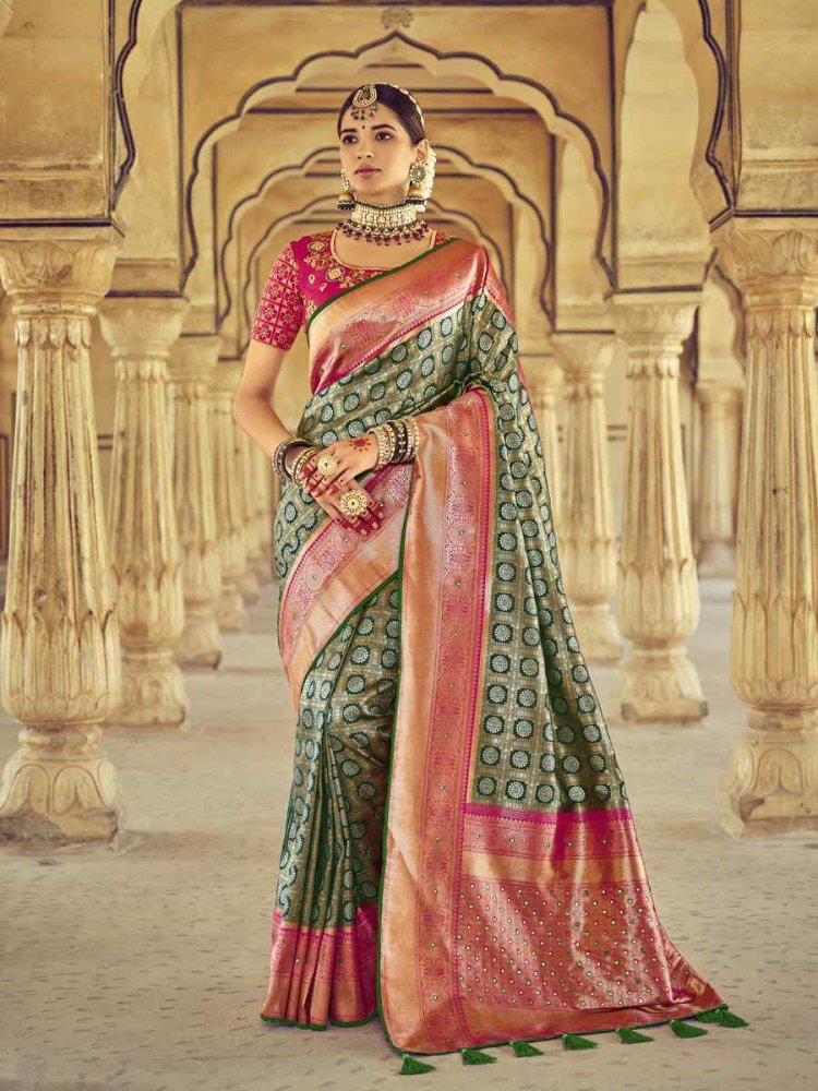 Multi Pathan Patola Pure Silk Embroidered Wedding Festival Heavy Border Saree