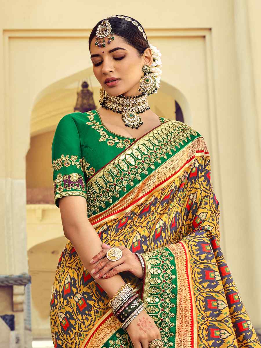 Multi Pathan Patola Pure Silk Embroidered Wedding Festival Heavy Border Saree