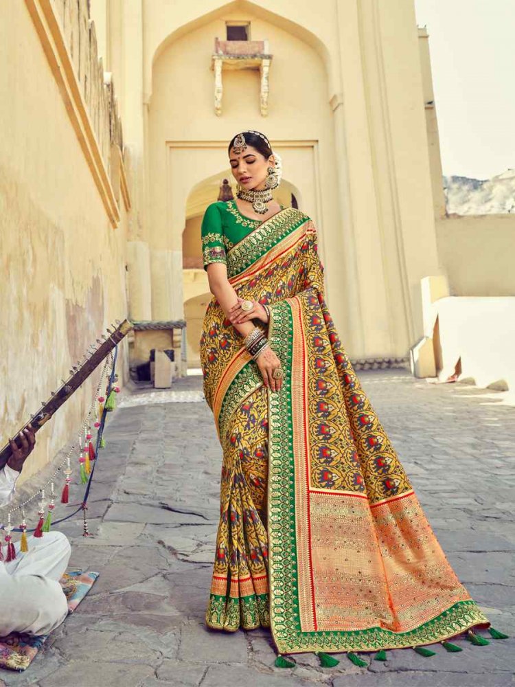 Multi Pathan Patola Pure Silk Embroidered Wedding Festival Heavy Border Saree