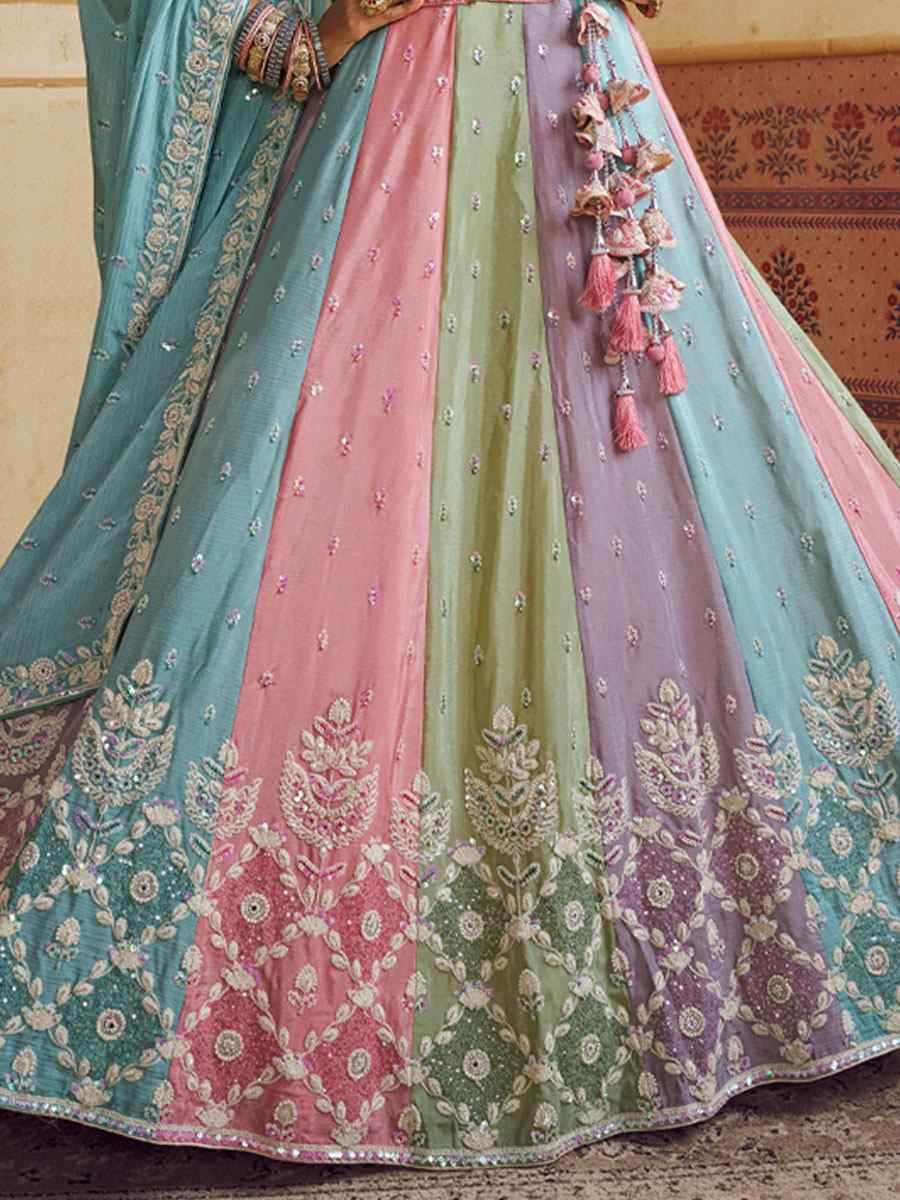Multi Poly Chiffon Embroidered Bridal Festival Reception Wedding Traditional Heavy Border Lehenga Choli