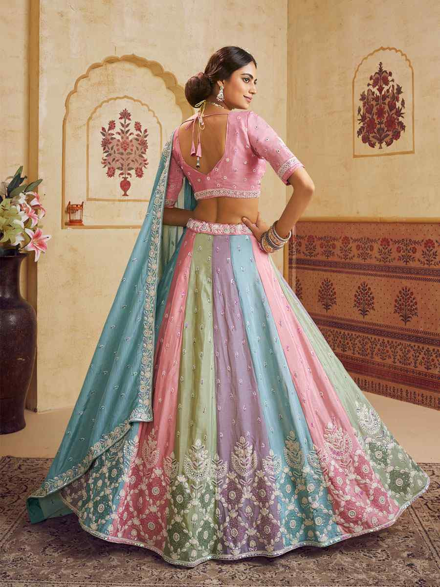 Multi Poly Chiffon Embroidered Bridal Festival Reception Wedding Traditional Heavy Border Lehenga Choli