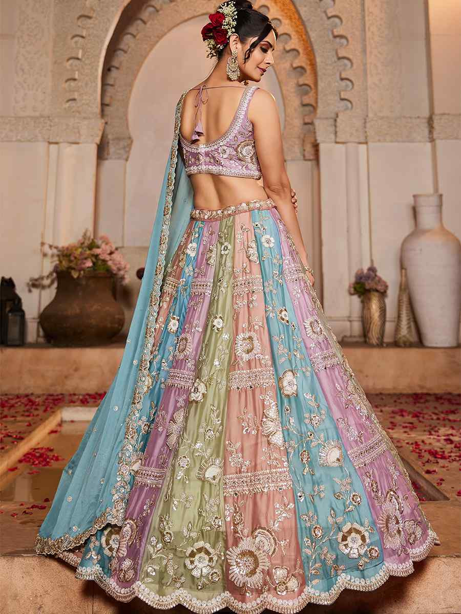 Multi Poly Georgette Embroidered Bridesmaid Wedding Heavy Border Lehenga Choli