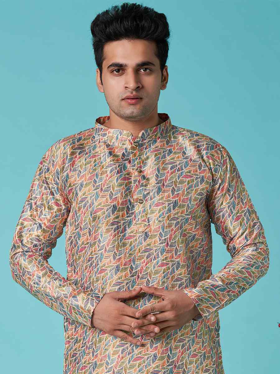 Multi Poly Silk Printed Festival Casual Kurta