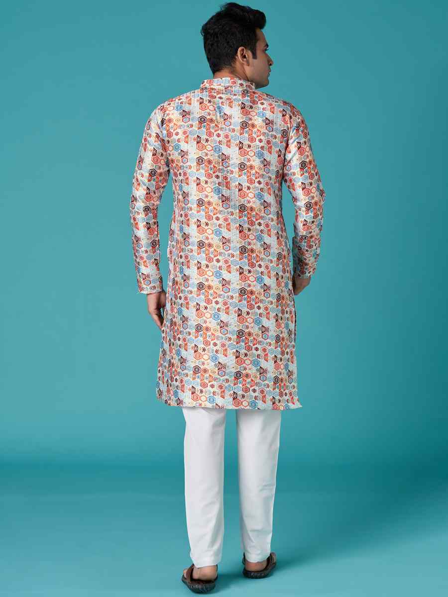 Multi Poly Silk Printed Festival Casual Kurta