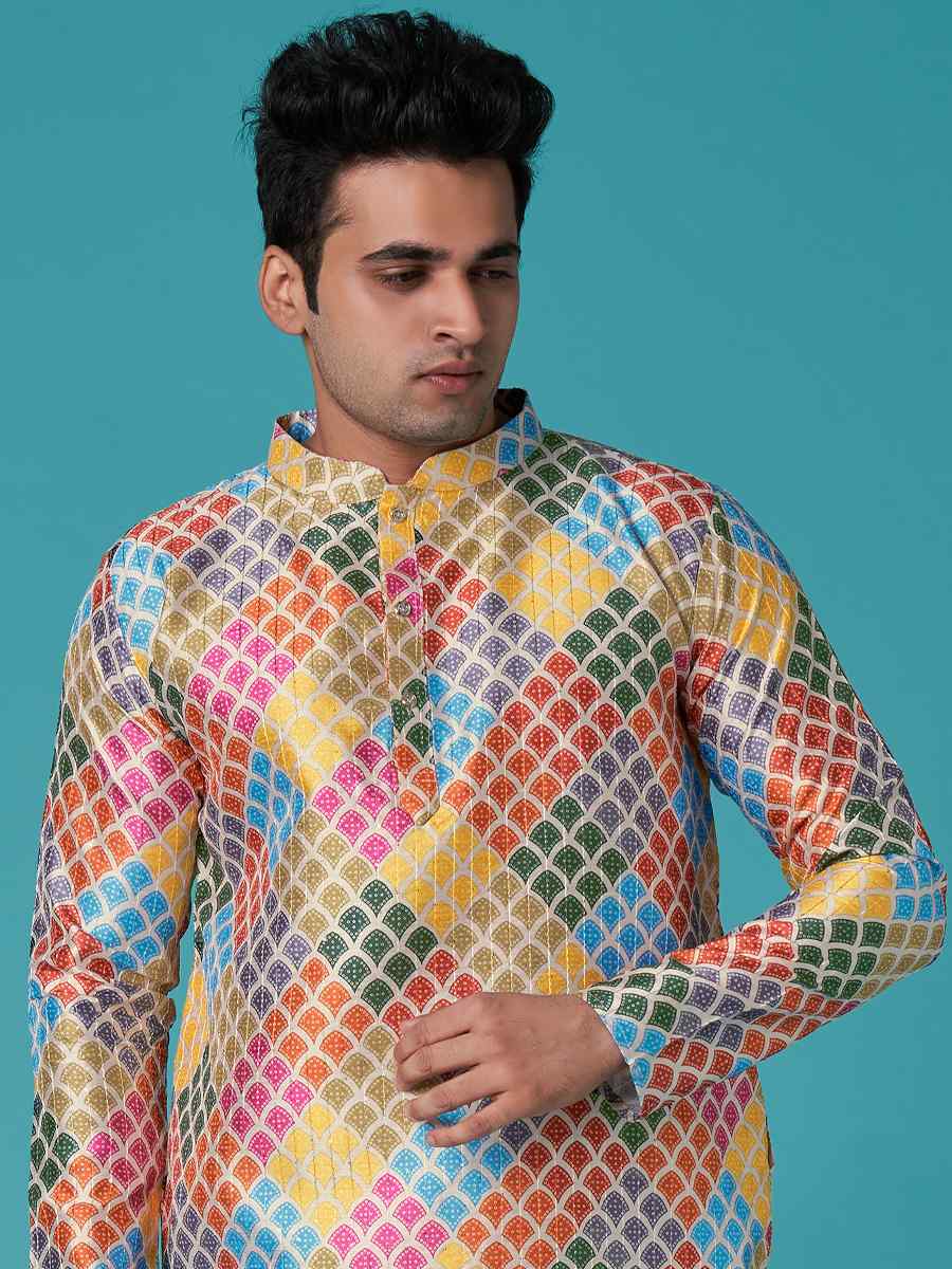 Multi Poly Silk Printed Festival Casual Kurta