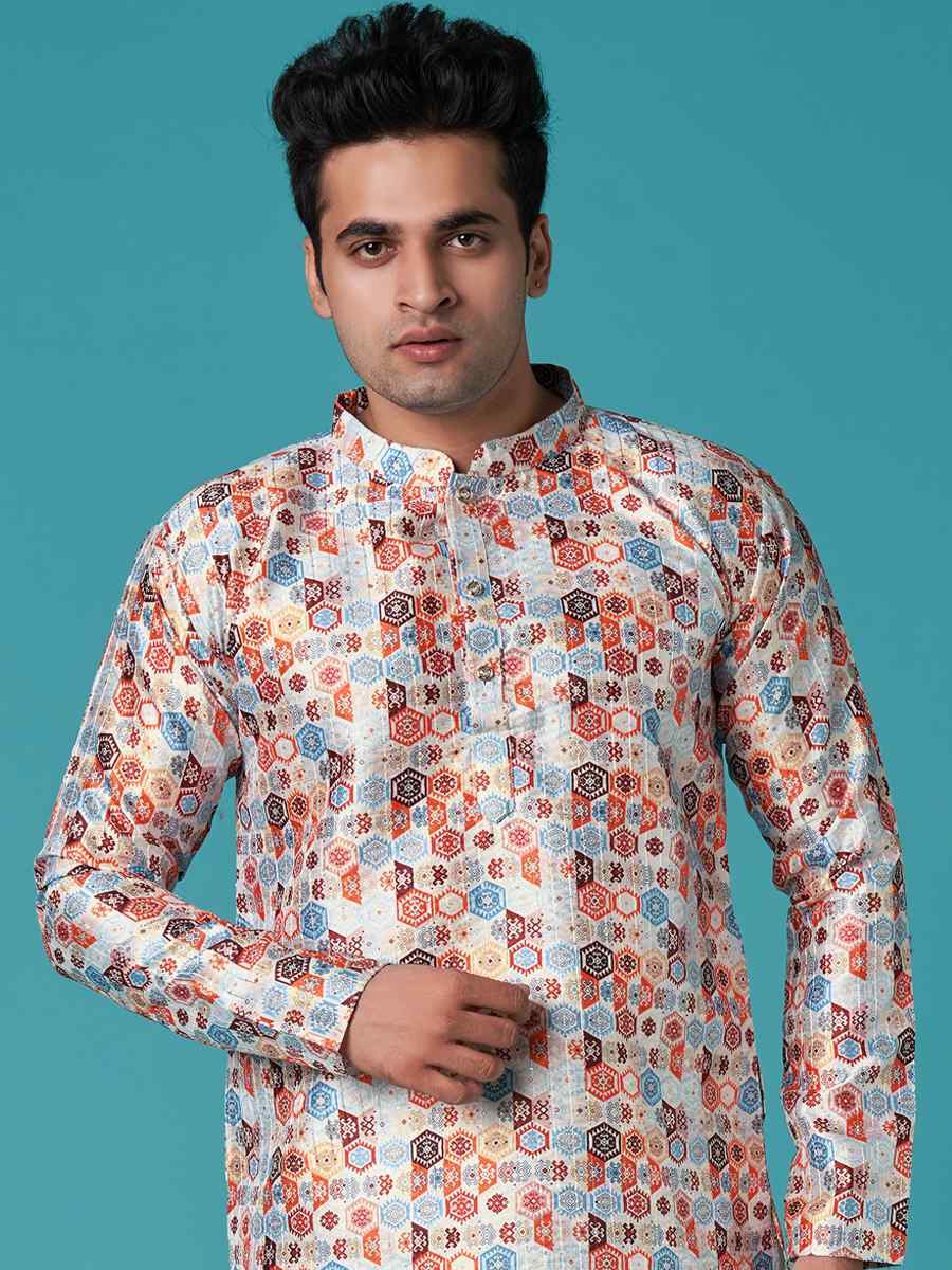 Multi Poly Silk Printed Festival Casual Kurta