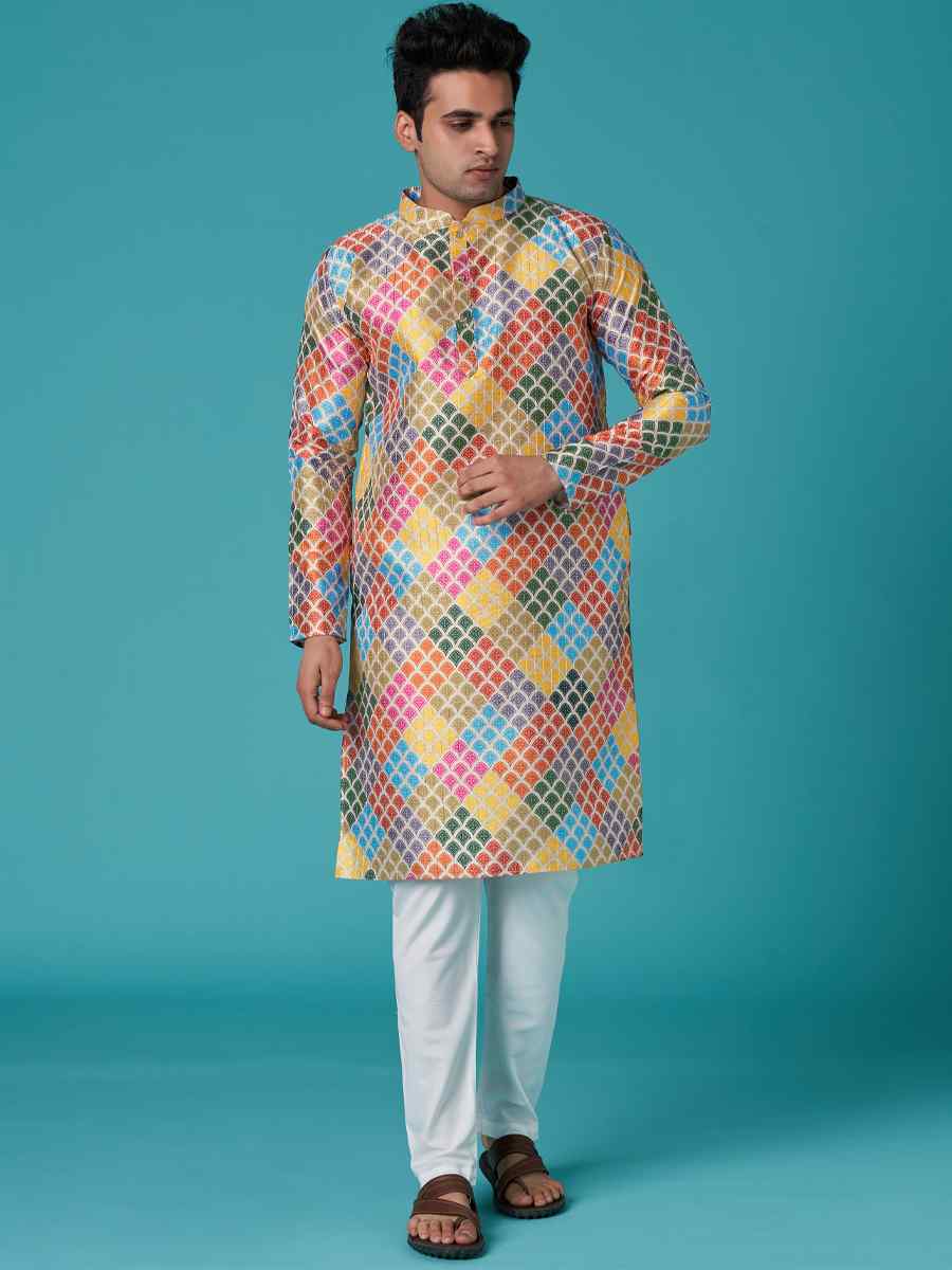 Multi Poly Silk Printed Festival Casual Kurta