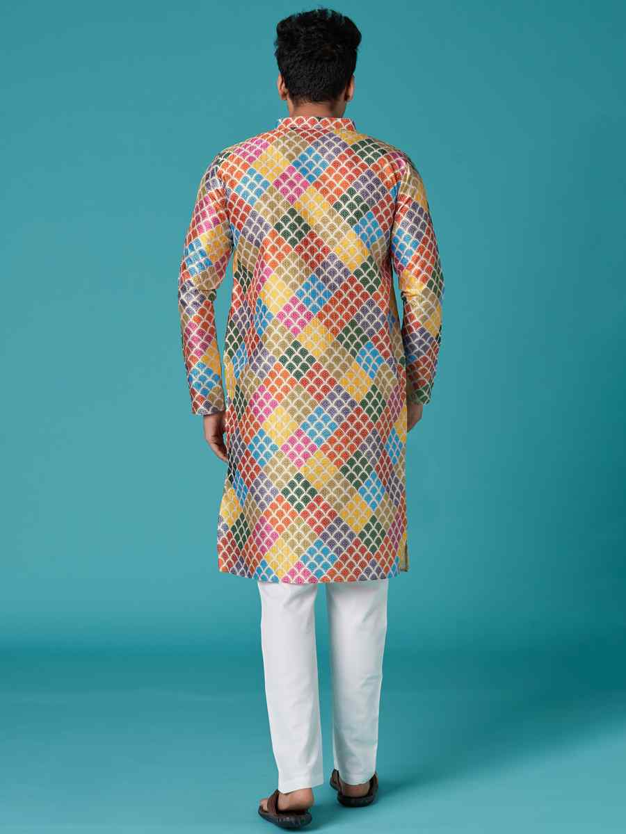 Multi Poly Silk Printed Festival Casual Kurta