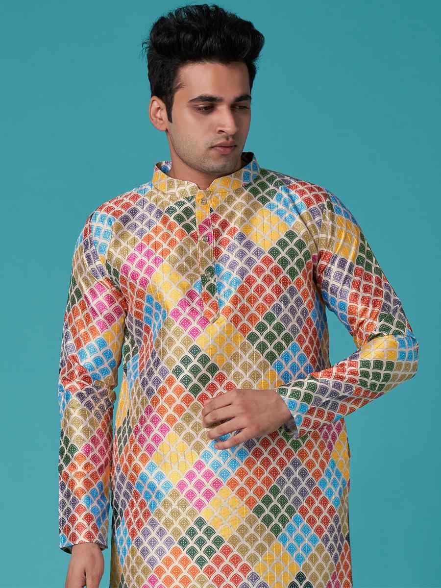 Multi Poly Silk Printed Festival Casual Kurta