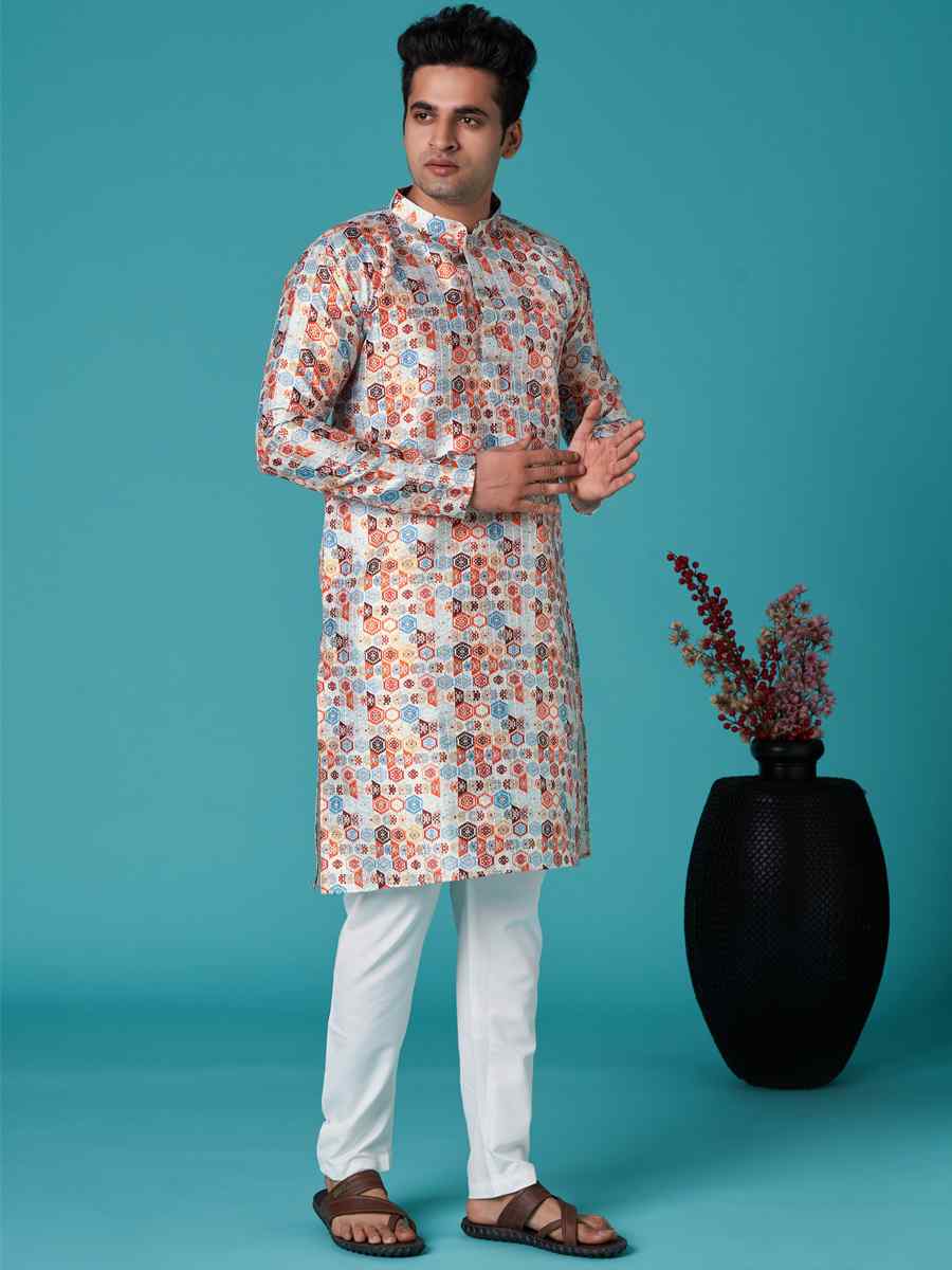 Multi Poly Silk Printed Festival Casual Kurta