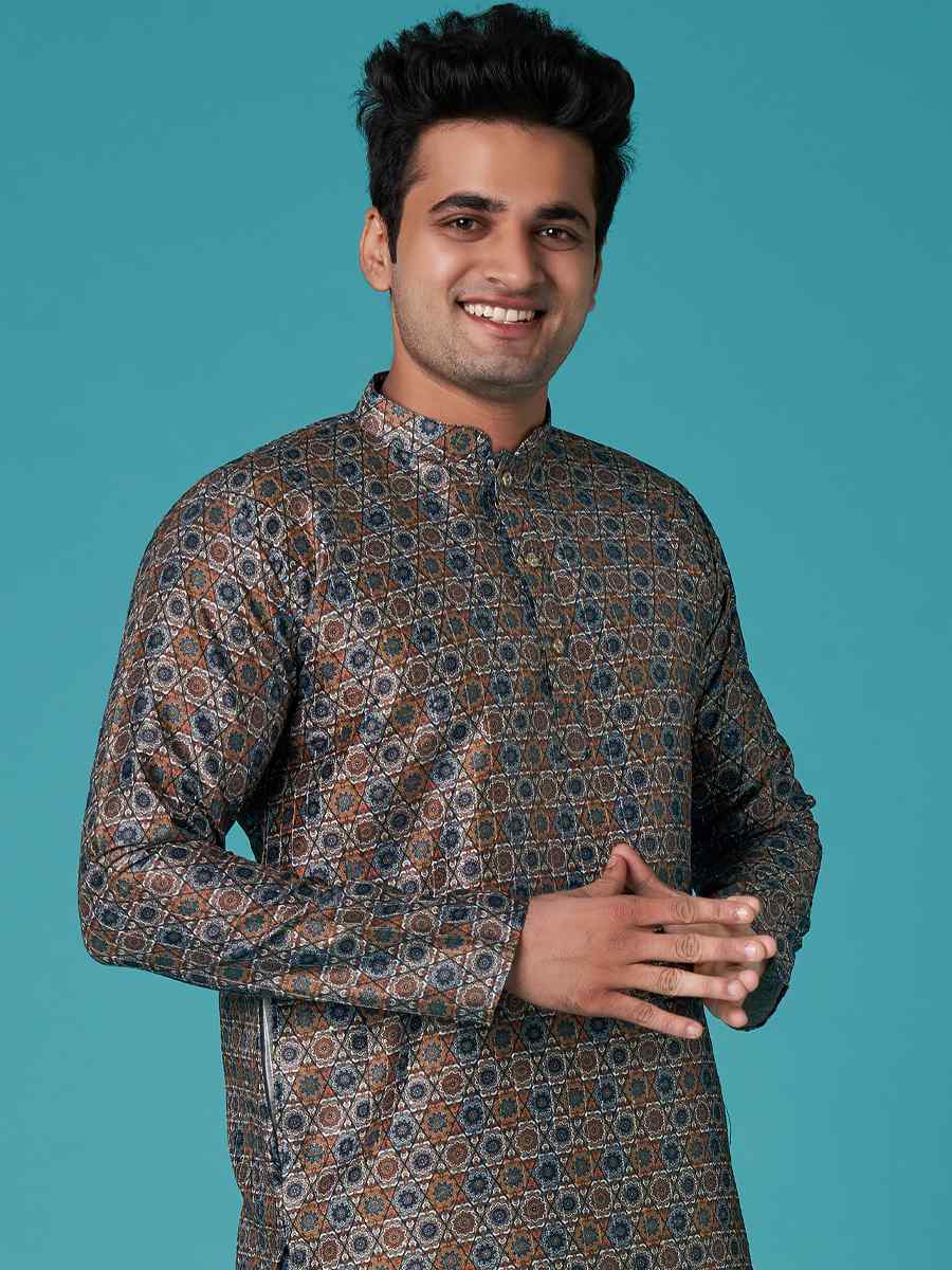 Multi Poly Silk Printed Festival Casual Kurta