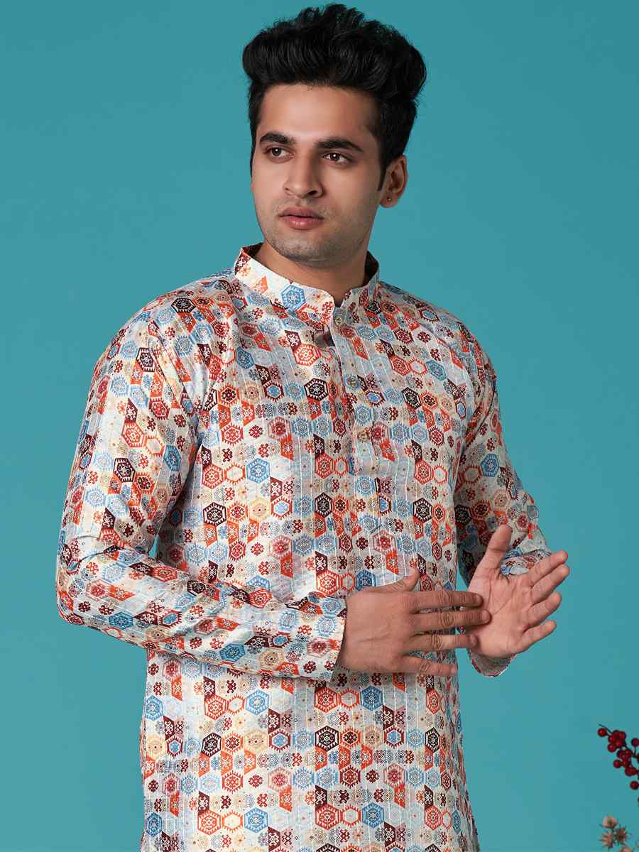 Multi Poly Silk Printed Festival Casual Kurta