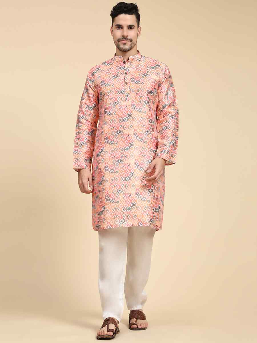 Multi Poly Silk Printed Festival Kurta