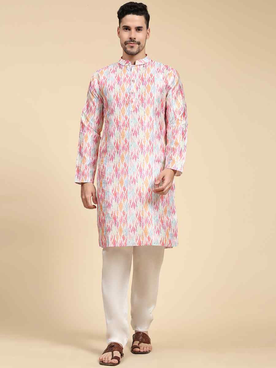 Multi Poly Silk Printed Festival Kurta
