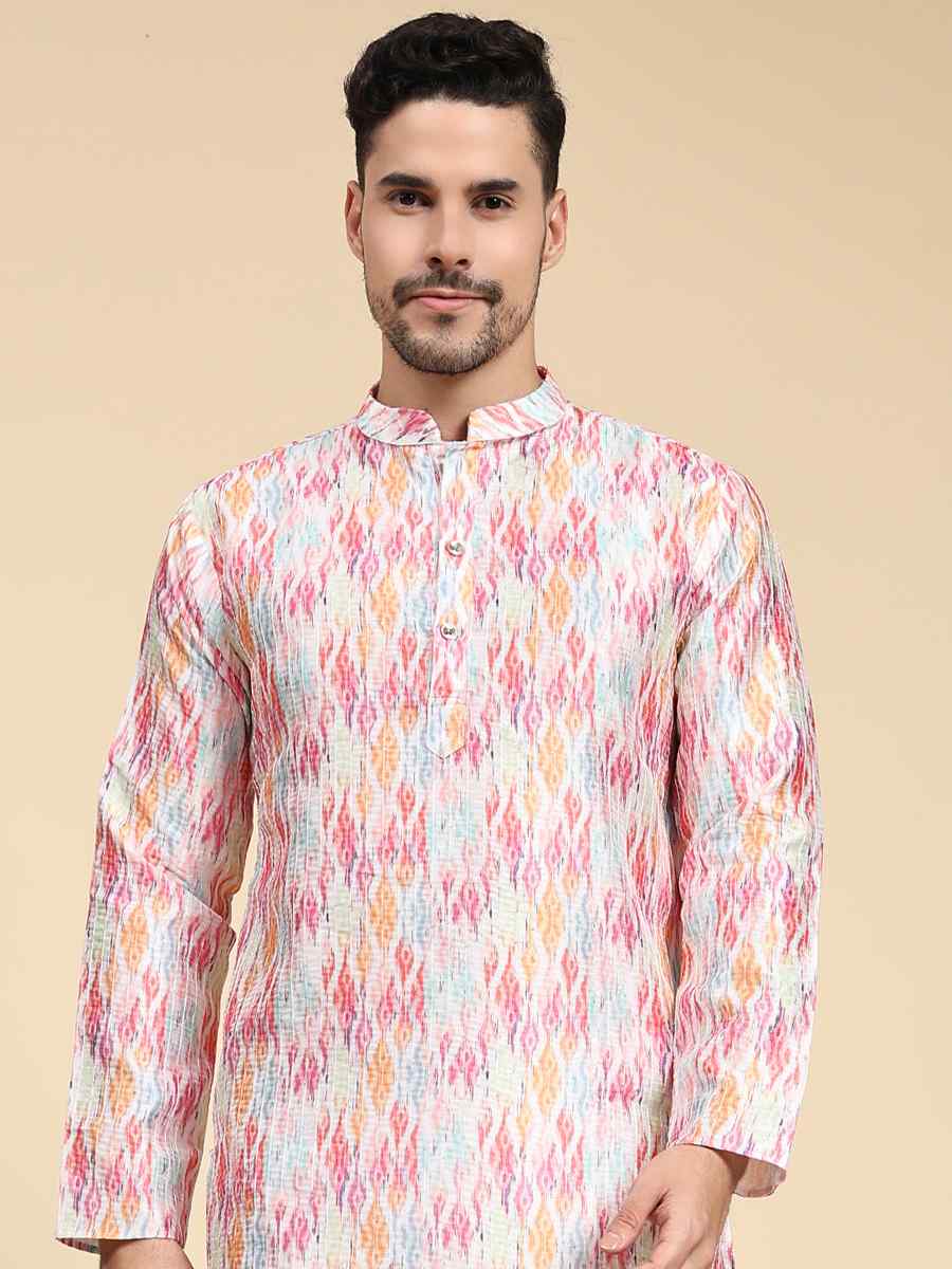 Multi Poly Silk Printed Festival Kurta