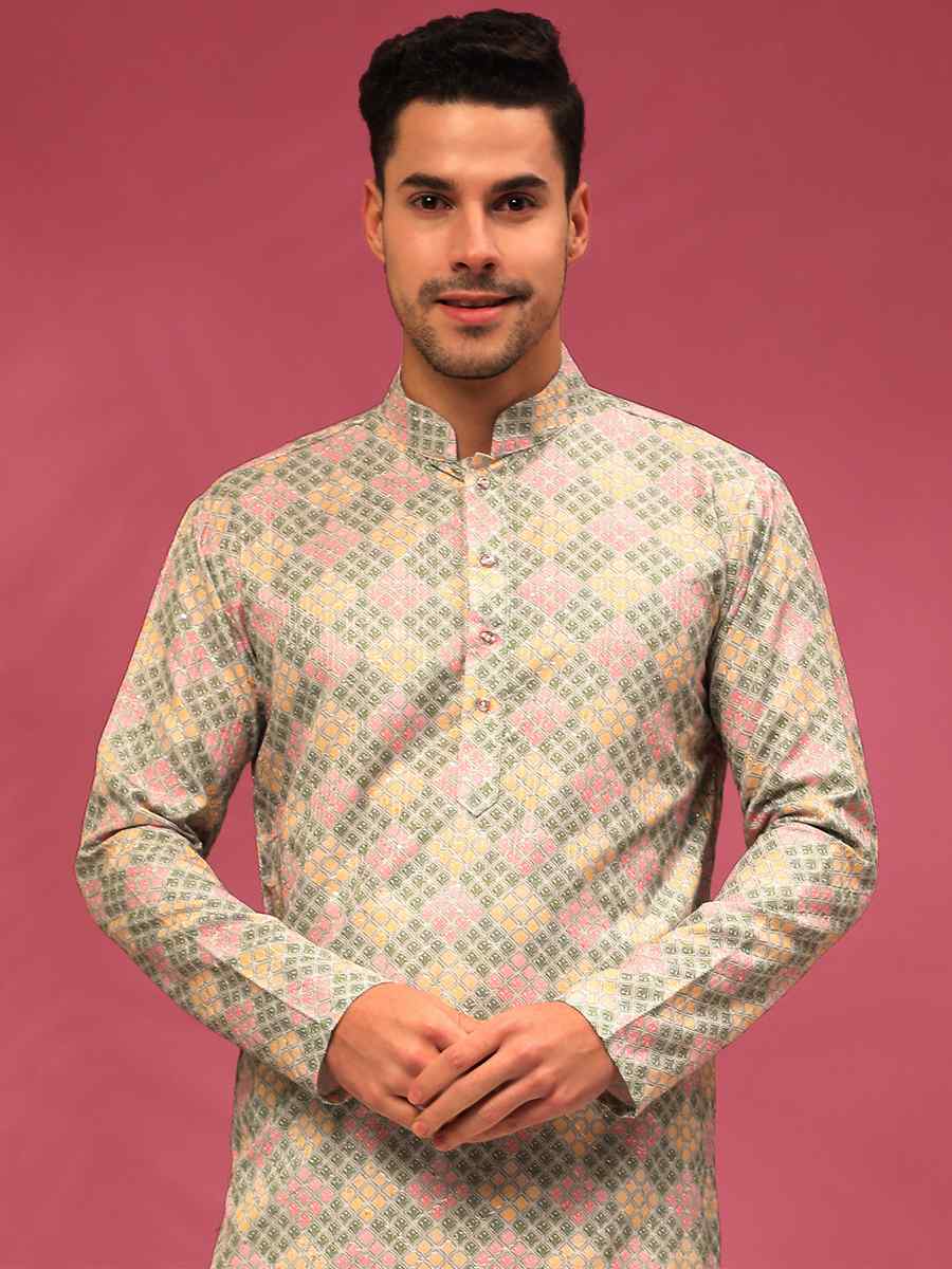 Multi Poly Silk Woven Festival Casual Kurta