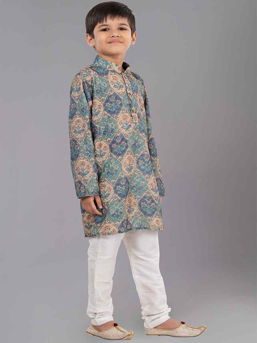 Multi Polyester Mono Embroidered Festival Traditional Kurta Pyjama Boys Wear