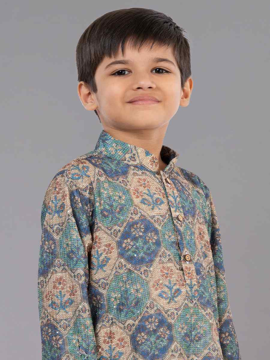 Multi Polyester Mono Embroidered Festival Traditional Kurta Pyjama Boys Wear