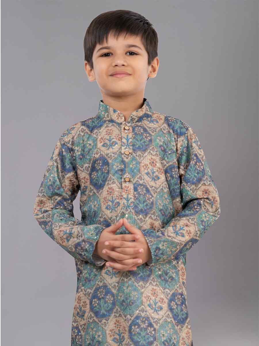Multi Polyester Mono Embroidered Festival Traditional Kurta Pyjama Boys Wear