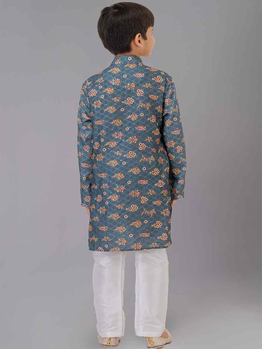 Multi Polyester Mono Embroidered Festival Traditional Kurta Pyjama Boys Wear
