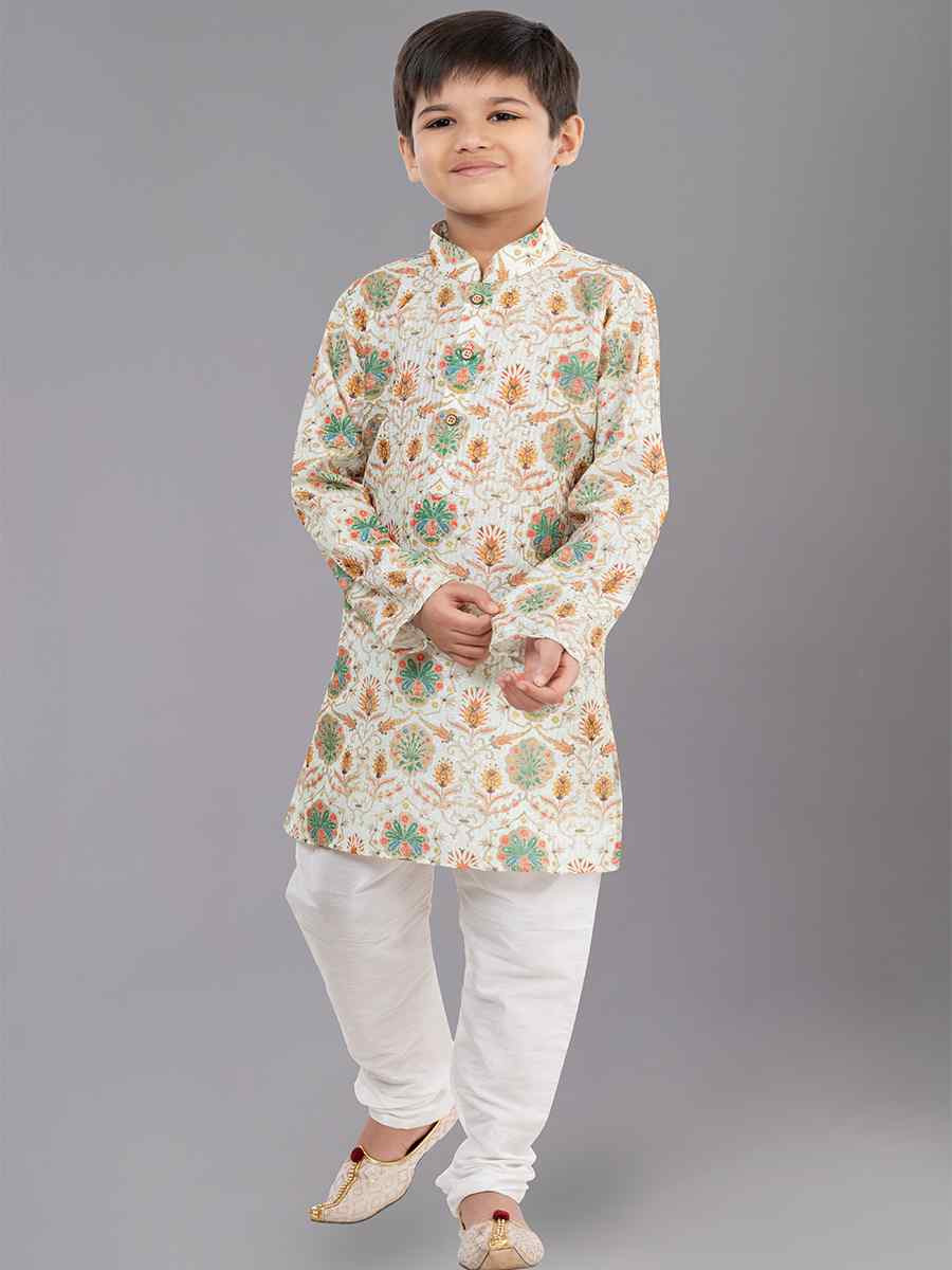 Multi Polyester Mono Embroidered Festival Traditional Kurta Pyjama Boys Wear