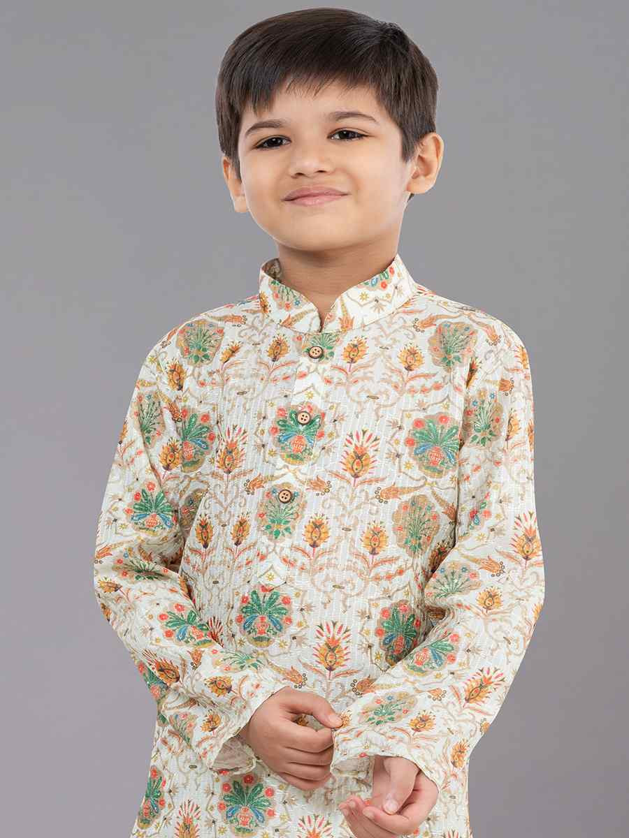 Multi Polyester Mono Embroidered Festival Traditional Kurta Pyjama Boys Wear