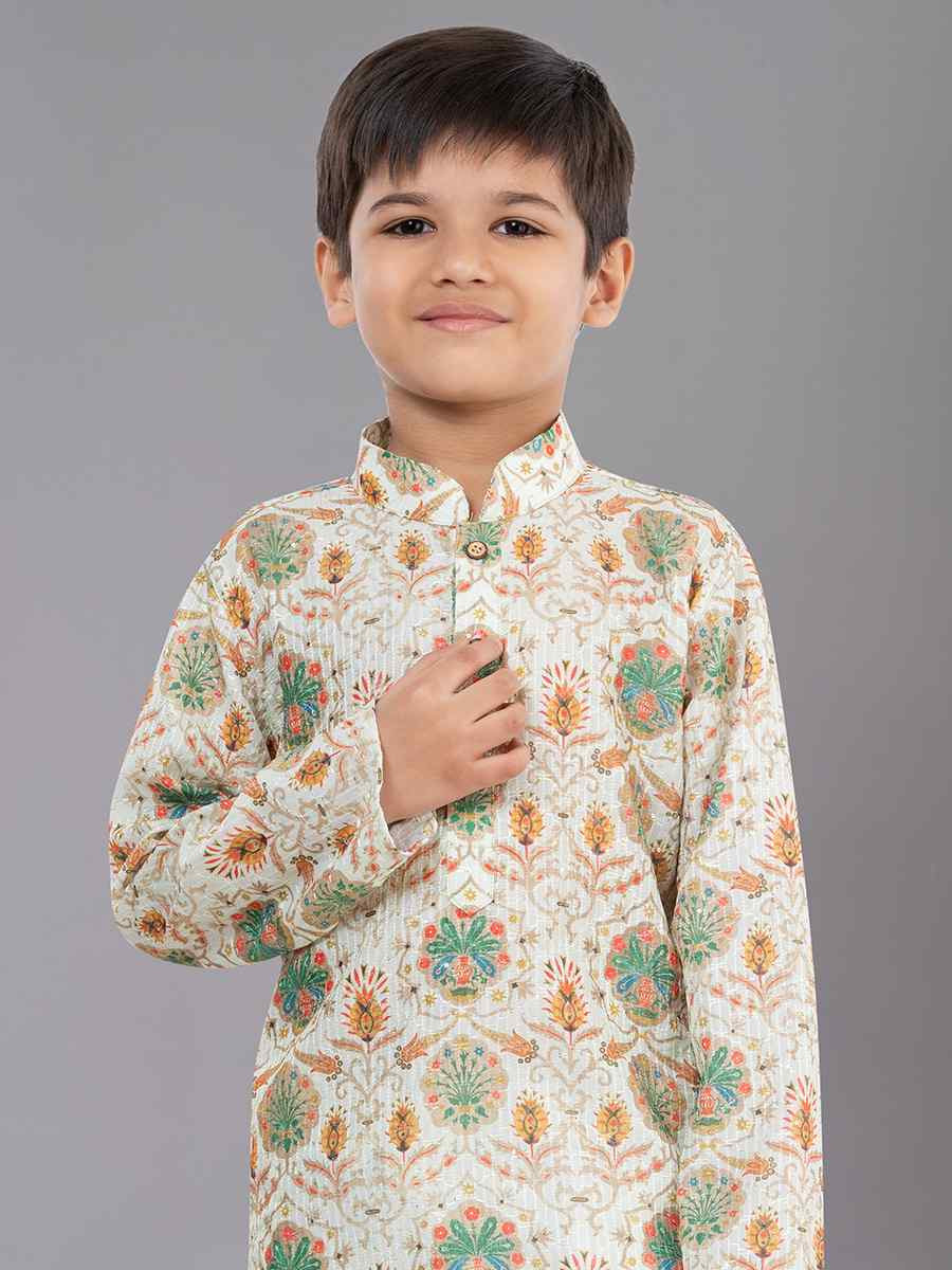 Multi Polyester Mono Embroidered Festival Traditional Kurta Pyjama Boys Wear