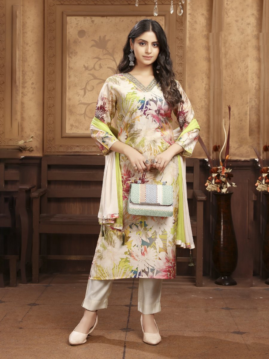Multi Premium Chanderi Silk Printed Wedding Party Festival Casual Ready Pant Salwar Kameez