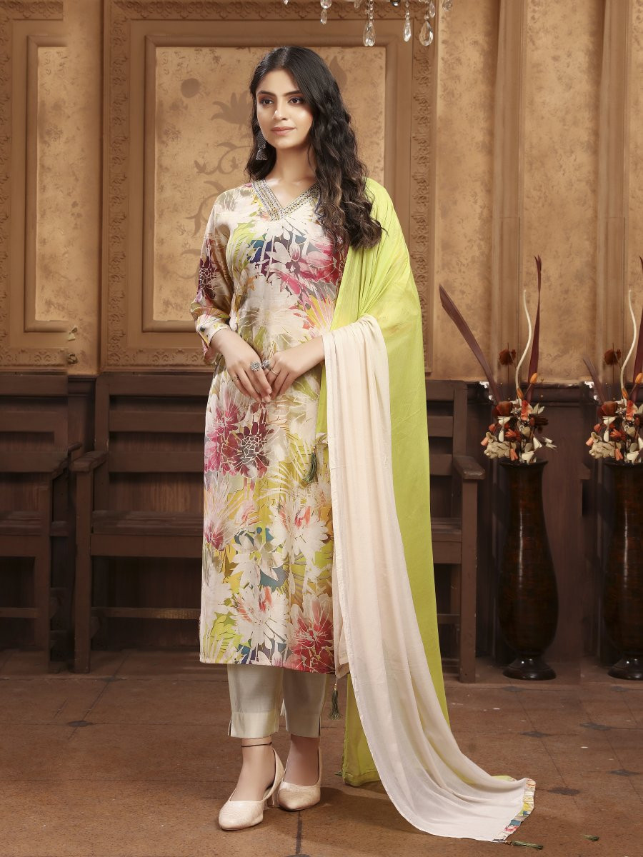 Multi Premium Chanderi Silk Printed Wedding Party Festival Casual Ready Pant Salwar Kameez