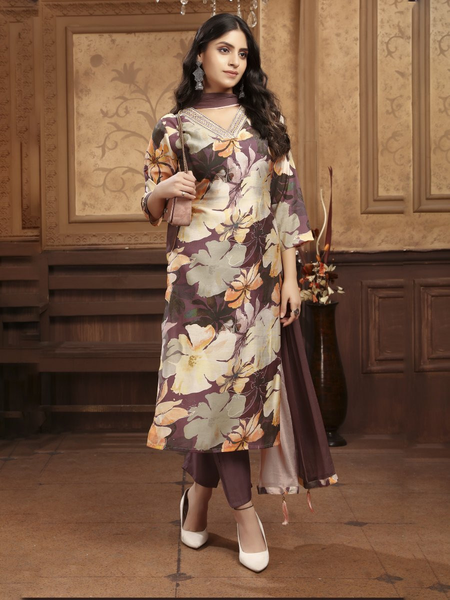 Multi Premium Chanderi Silk Printed Wedding Party Festival Casual Ready Pant Salwar Kameez