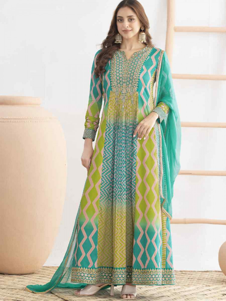 Image of Multi Premium Chinon Embroidered Printed Women Wear Festival Casual Wedding Ready Gown Women Wear