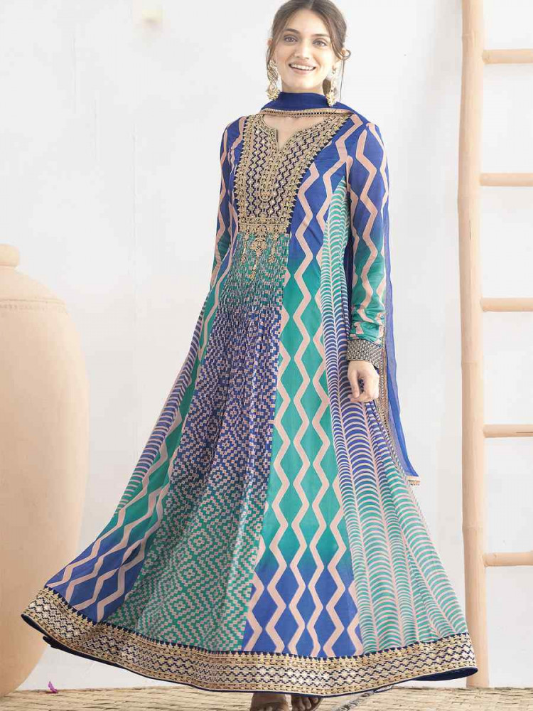 Image of Multi Premium Chinon Embroidered Printed Women Wear Festival Casual Wedding Ready Gown Women Wear