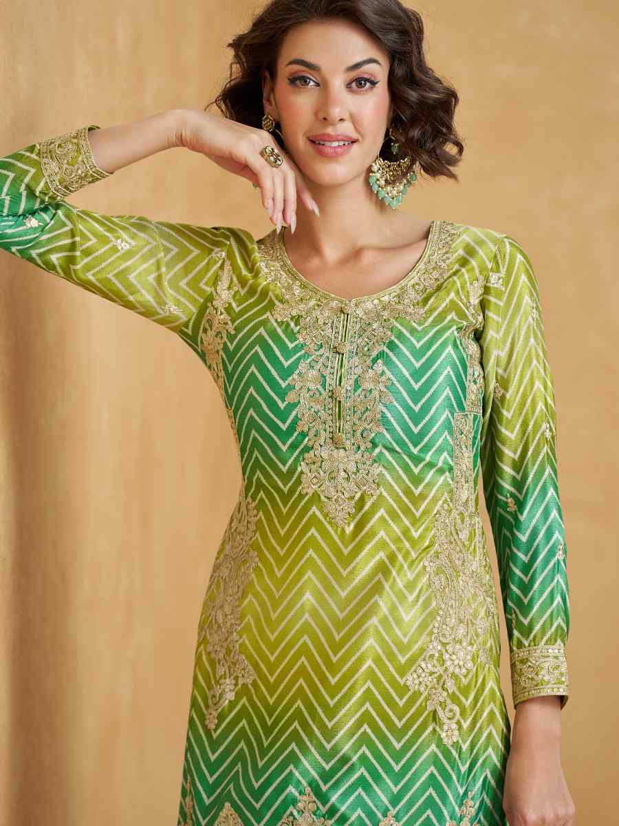 Multi Premium Chinon Silk Embroidered Festival Casual Sharara Salwar Kameez