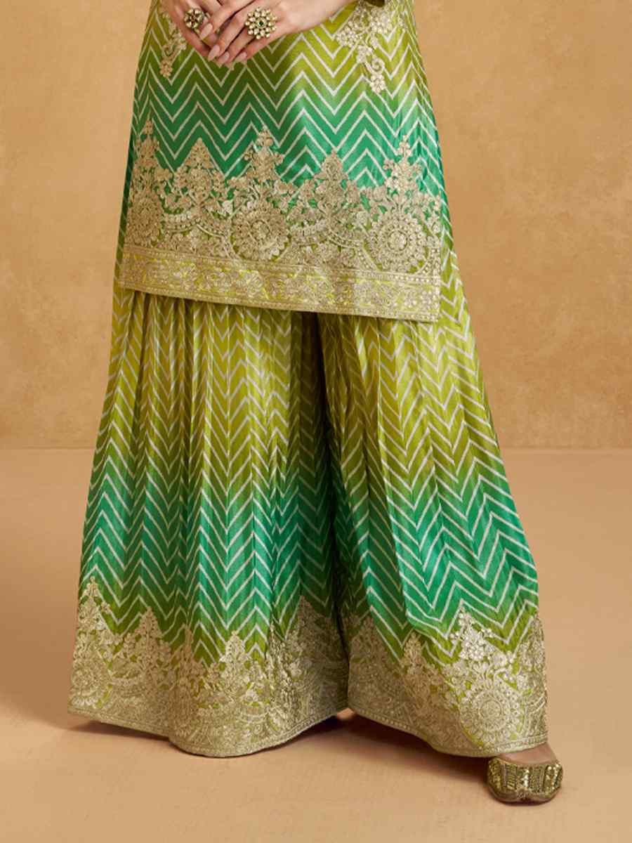 Multi Premium Chinon Silk Embroidered Festival Casual Sharara Salwar Kameez