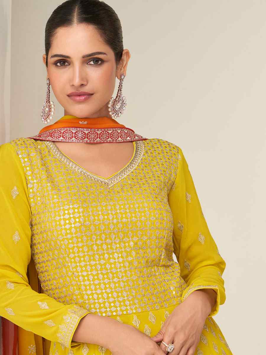 Multi Premium Georgette Embroidered Festival Casual Wedding Gown Women Wear