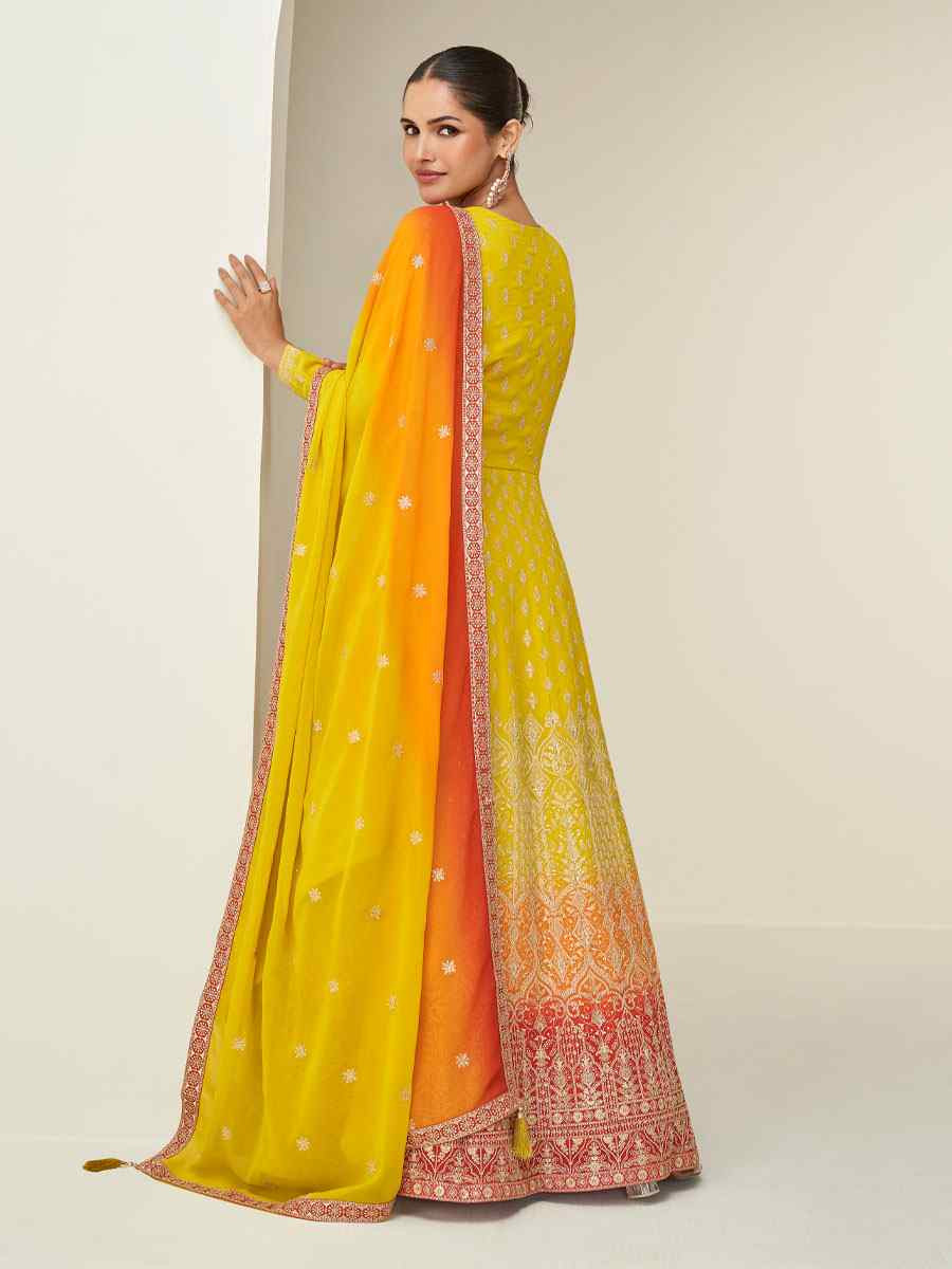 Multi Premium Georgette Embroidered Festival Casual Wedding Gown Women Wear